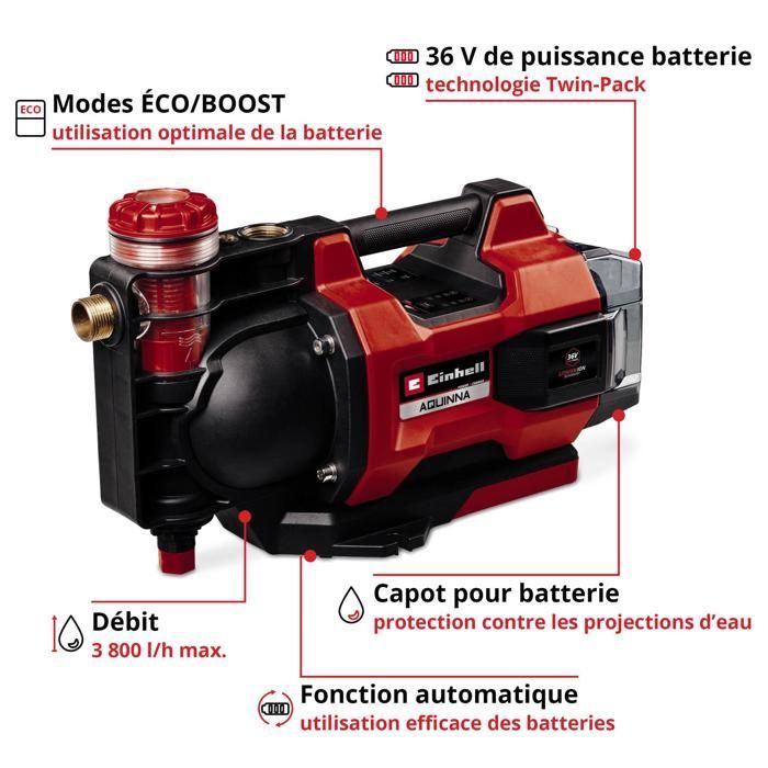 Einhell AQUINNA 36/38 F Automatische LED-waterpomp zonder snoer, Solo PXC (36V). Geleverd zonder accu of lader.