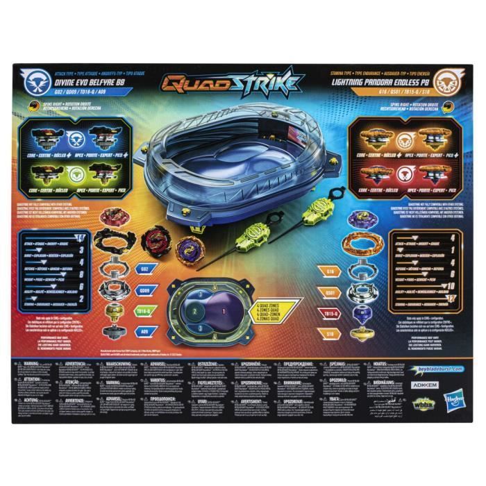 Beyblade Burst QuadStrike, set de combat Thunder Edge avec arène Beystadium, 2 toupies et 2 lanceurs, à partir de 8 ans