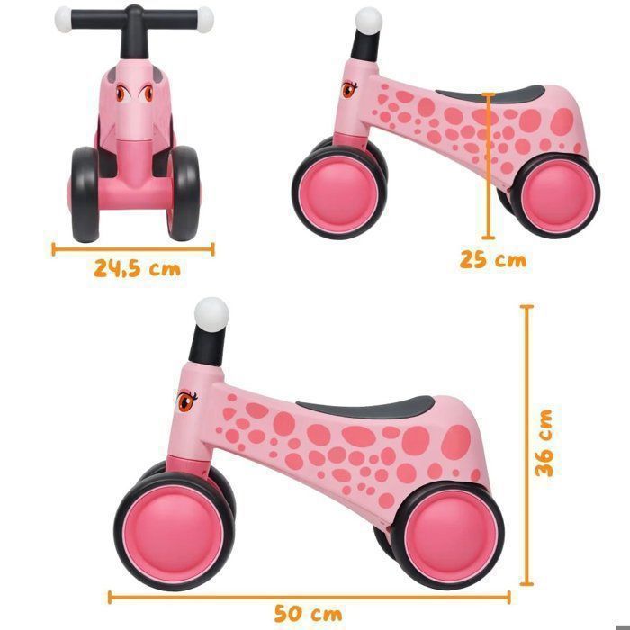 VROOOMY Bicicletta senza pedali per bambini - Rosa - Da 1 a 3 anni - Luci a LED - Pneumatici silenziosi in EVA - Bicicletta per attività - 25 kg