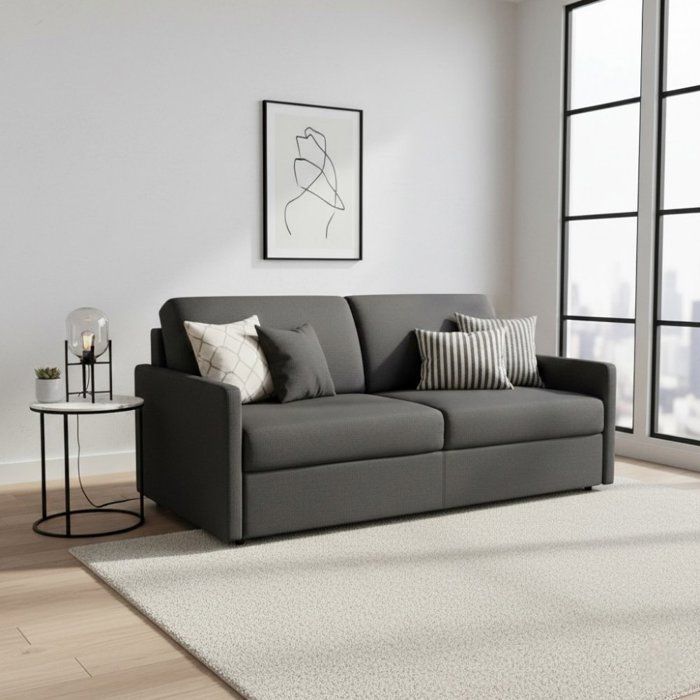 Canapé convertible PARADISO EXPRESS 140cm matelas 14cm gris anthracite
