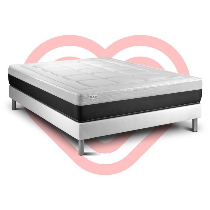 Ensemble Matelas Sommier 180x200 cm - Sommier Blanc (en kit) - Vital Form Blanc