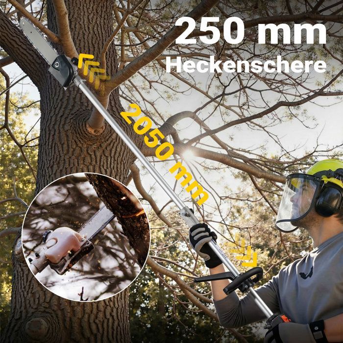 Herramienta multifunción Wiltec 4 en 1 – 2860 x 370 x 560 mm – Motor de gasolina de 2 tiempos y 1,2 L – 1,9 kW – con extensión – Desbrozadora