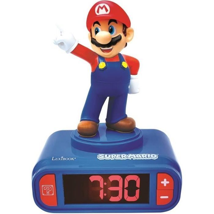 LEXIBOOK Digital Alarm Clock Night Light - Super Mario - 3D Light and Sound - Blue and Red - Child