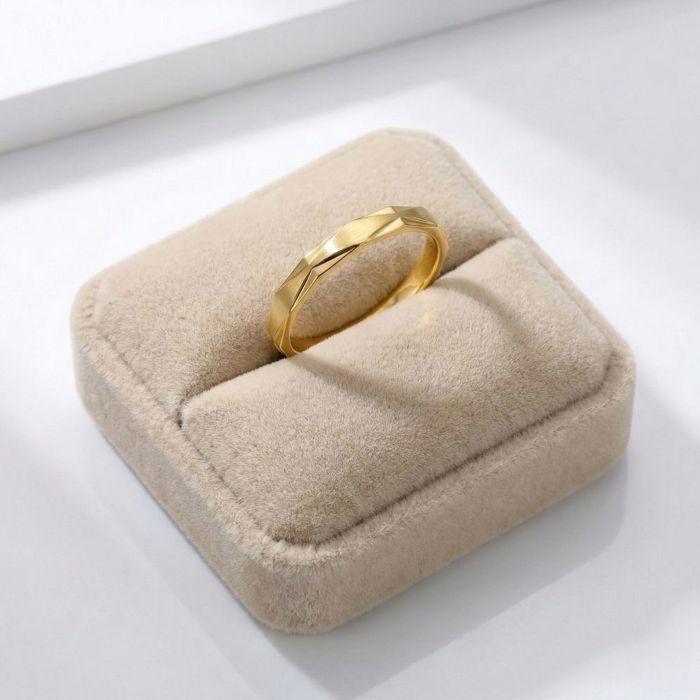 Alliance - Bague - Géométrique - Facettée – Plaqué Or Jaune 750/1000 - Homme/Femme - 62 au 66