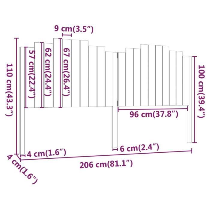 vidaXL Tête de lit 206x4x110 cm Bois massif de pin  818490