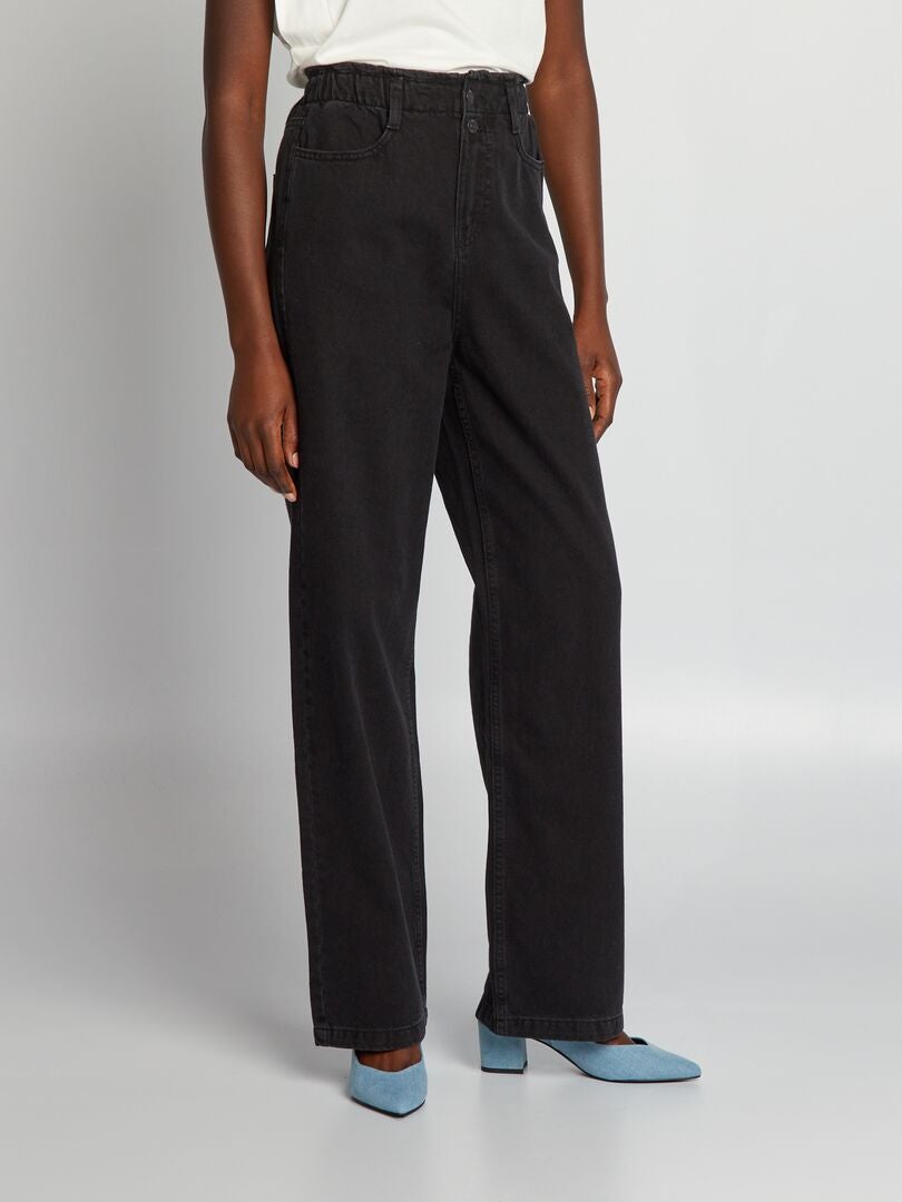 Calça jeans de cintura alta e pernas largas - CINZA