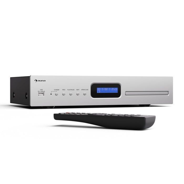 Lecteur CD Hifi Auna - Lecture CD-R/RW MP3 - Télécommande - Port USB - Chaîne HiFi Argent