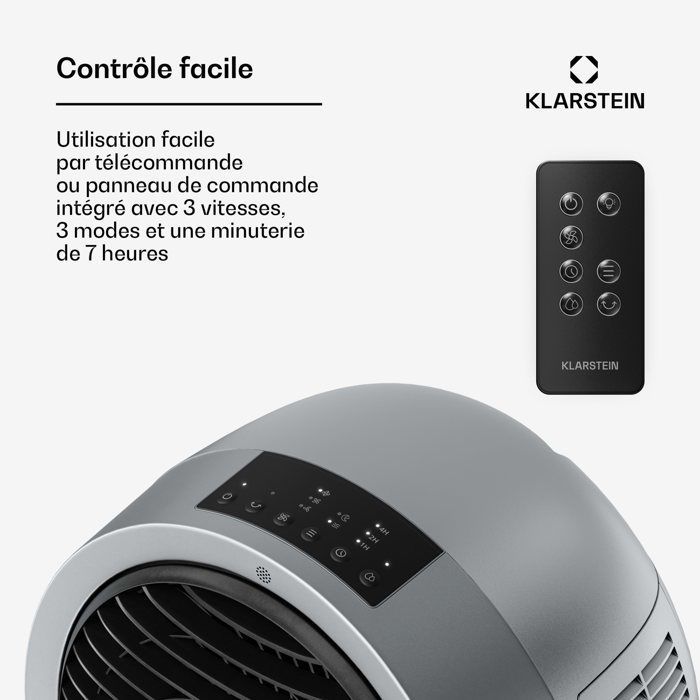 Ventilador enfriador de aire Klarstein Whirlwind - 320 m³/h - 6 l - 30 m² - 3 modos - Control remoto - Temporizador de 8 horas
