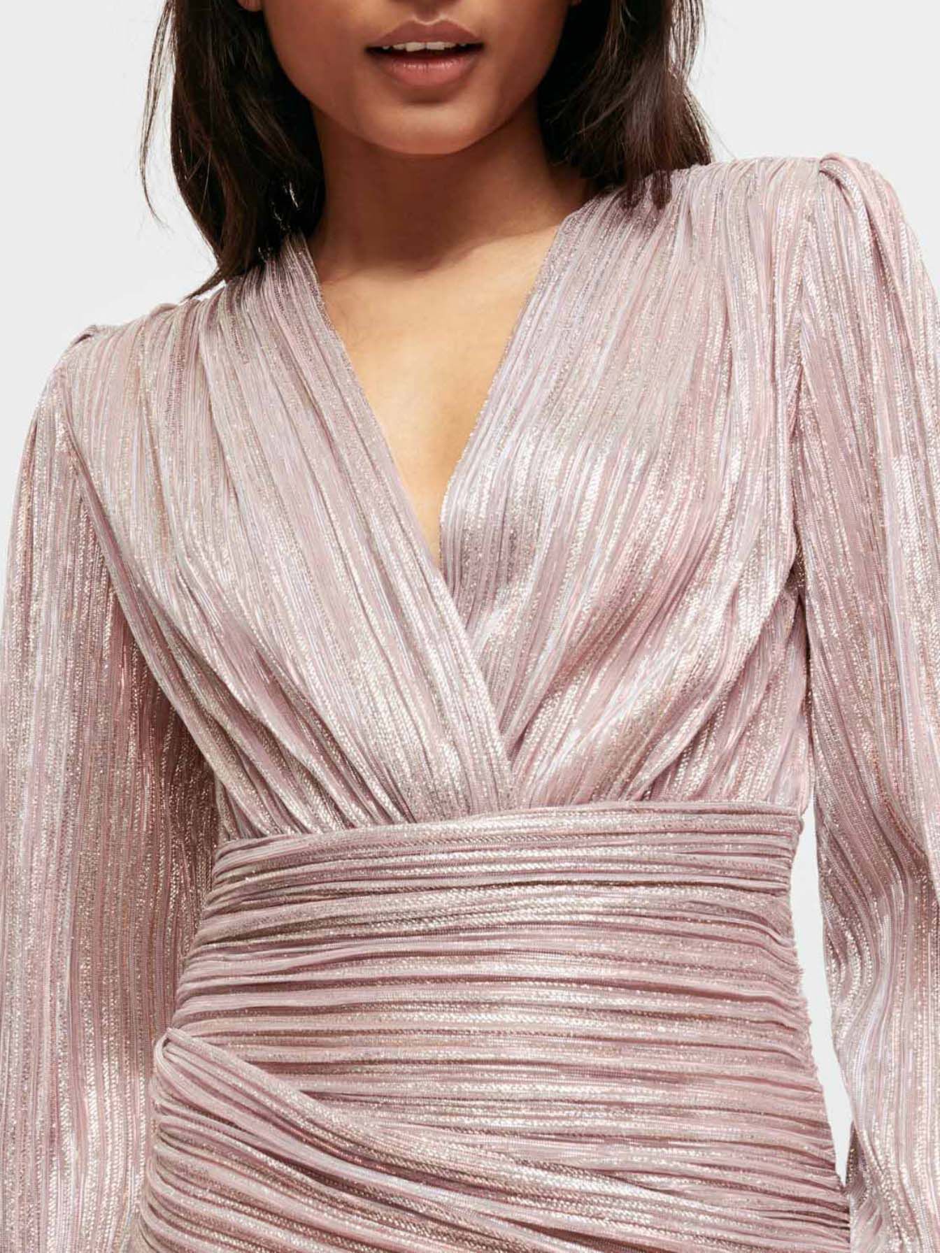 Rochie drapată din lurex - Roz