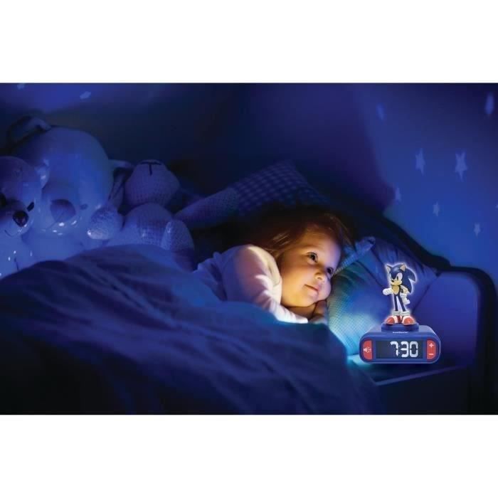LEXIBOOK – Sonic Night Light Wecker – Klänge und Melodien, hintergrundbeleuchtetes und helles LCD-Display – Blau