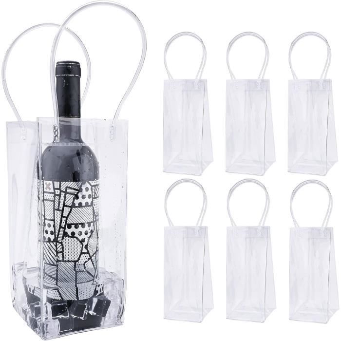 Pack of 10 Leak-Proof PVC Ice Bags with Carrying Handle, Champagne Bottle Cooler (Clear)