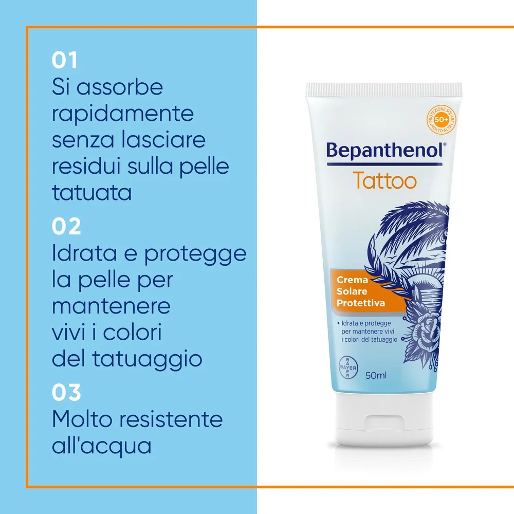 BEPANTHENOL Crème pour tatouages Bepanthenol avec très haute protection solaire SPF50+ 50ml pour tatouages