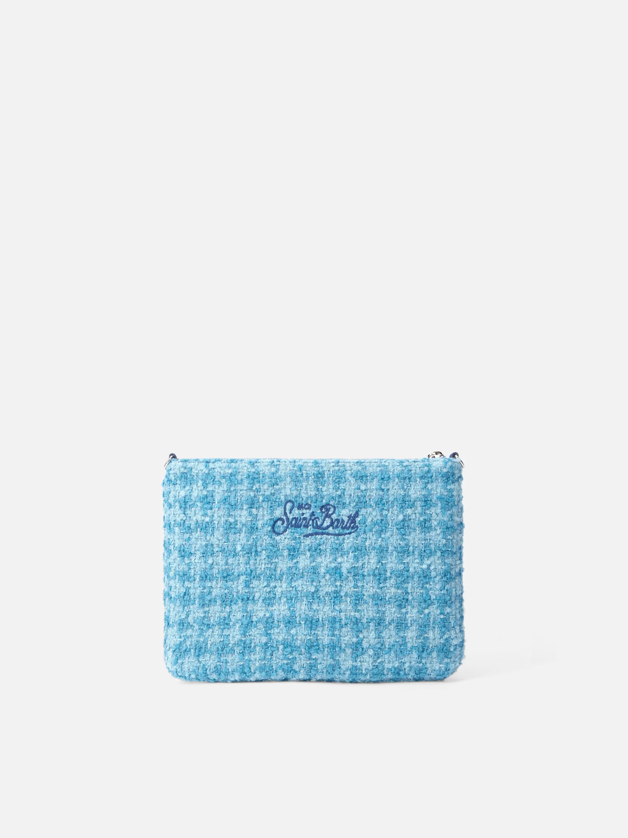 Pochette parisienne en tweed bleu avec chaîne