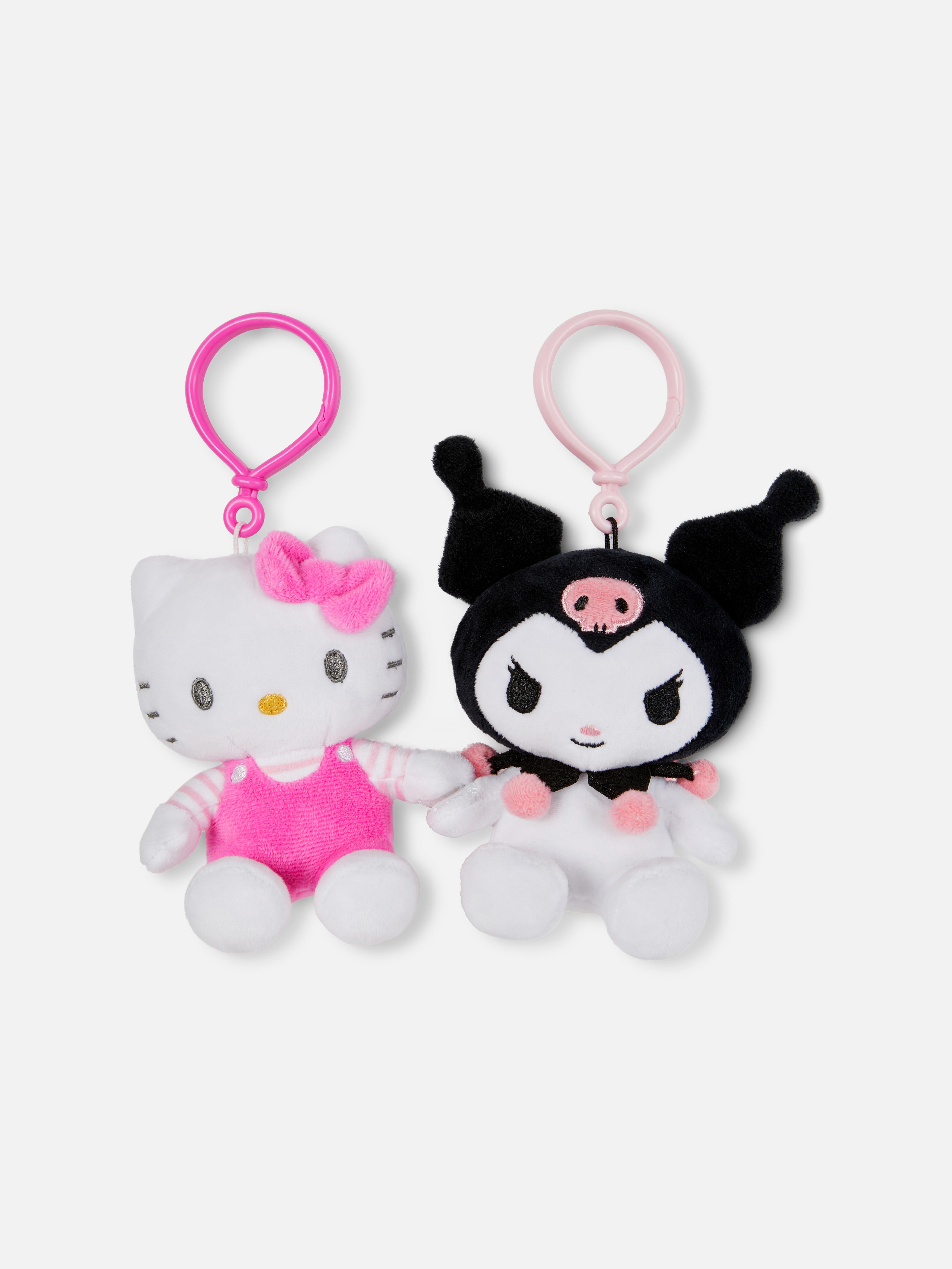 Hello Kitty und Kuromi Plüschtiere mit Clip, 2er-Set Zwei kleine Plüschtiere in Form von Hello Kitty und Kuromi mit Clipverschluss