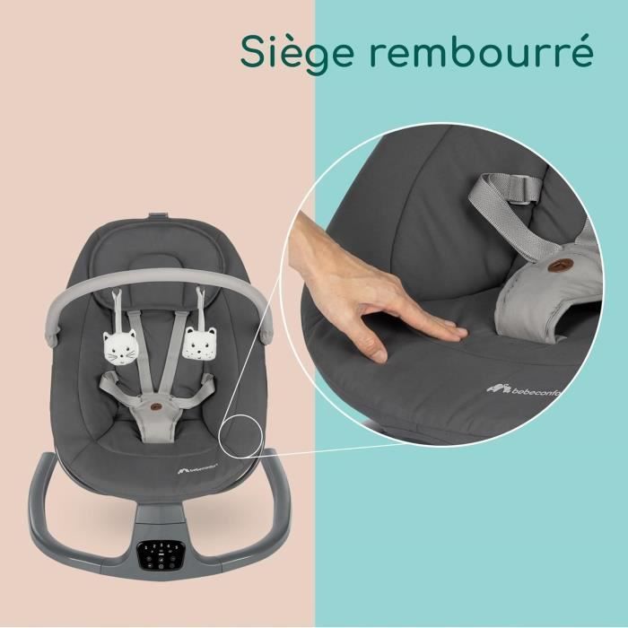 BEBECONFORT JOLANA, Cadeira de balanço para bebês, confortável, com sensor de movimento, de 0 a 9 meses (9 kg) GRAFITE TINTA