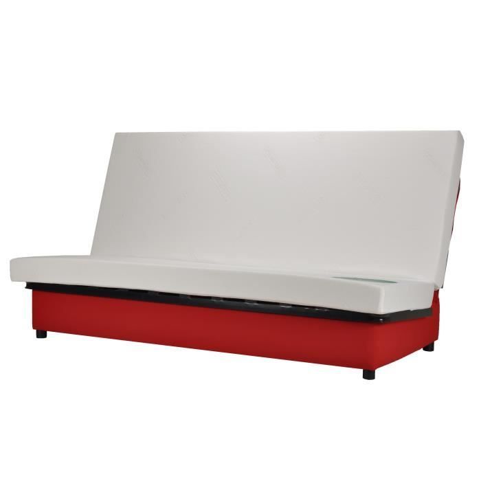 Sofá-cama COMFORT BULTEX de 3 lugares com mecanismo click-clack - Tecido vermelho, 192 cm de largura x 95 cm de profundidade - BEIJA