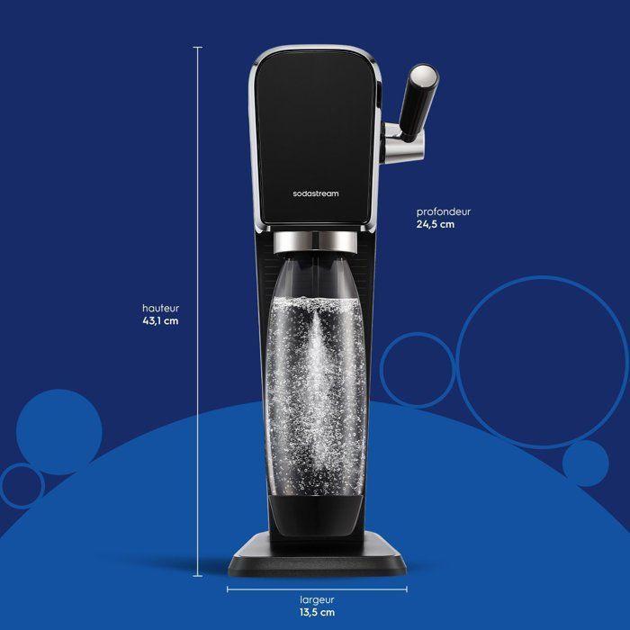 Soda and sparkling water maker - SODASTREAM - ART - 1 dishwasher-safe bottle - 1 x 60L gas refill - Black