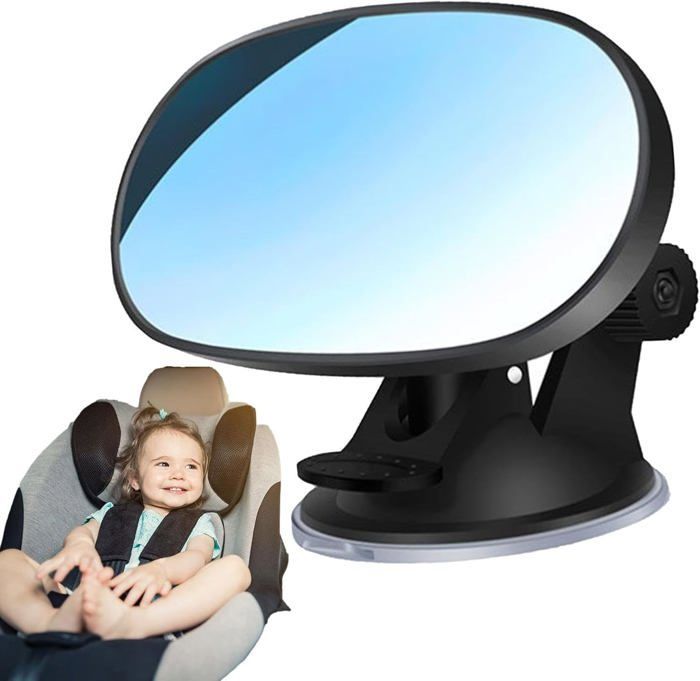 Espejo retrovisor para bebé, espejo retrovisor giratorio de 360 grados con clip para ver a los pasajeros de atrás.