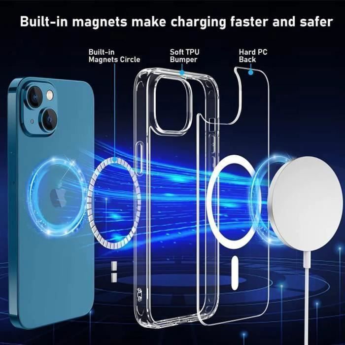 Coque pour iPhone 13 - MASSILIA TECH - Transparent - 2x Vitre Verre Trempé +  Protège Caméra TPU