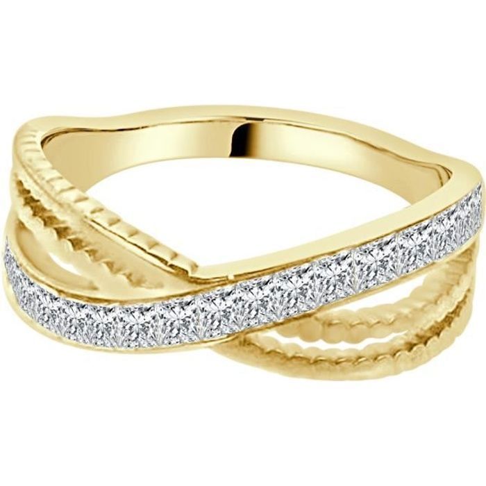 Alliance de mariage pour femme en acier doré croisée dentelle sertie de cristaux