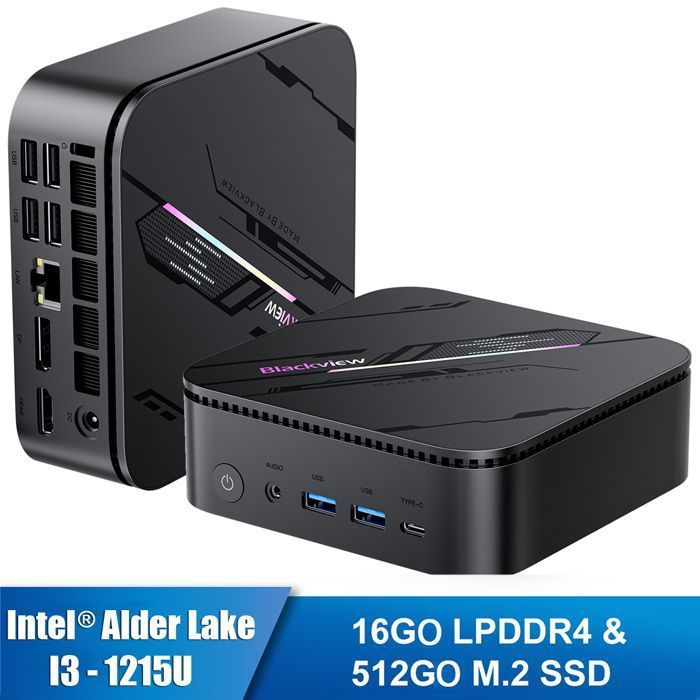 Mini PC - BLACKVIEW - MP100 Pro - Intel Alder Lake I3-1215U - 16 GB RAM - 512 GB SSD - 4K UHD