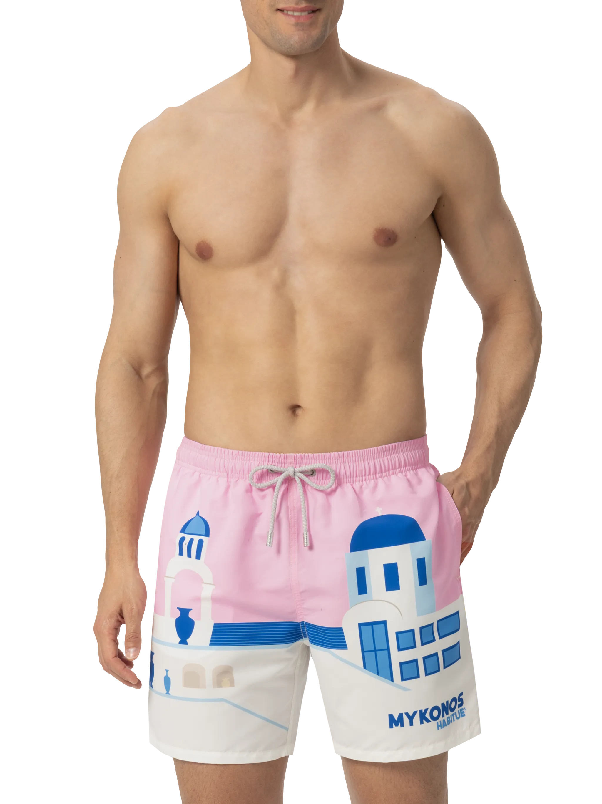 Gustavia midi-badpak met print van een ansichtkaart van Mykonos