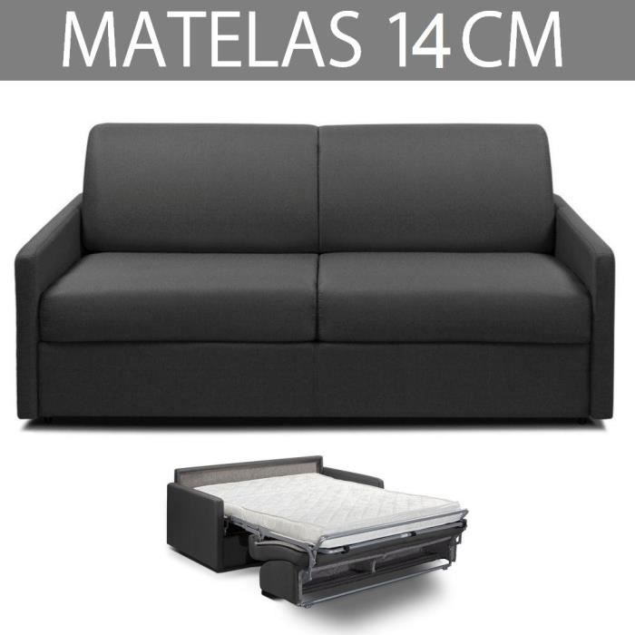 Canapé convertible PARADISO EXPRESS 140cm matelas 14cm gris anthracite