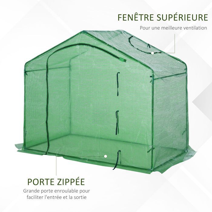 Invernadero de jardín - Outsunny - Balcón de lona reforzada de PE con puerta enrollable con cremallera - Acero - 180x100x168cm - Verde