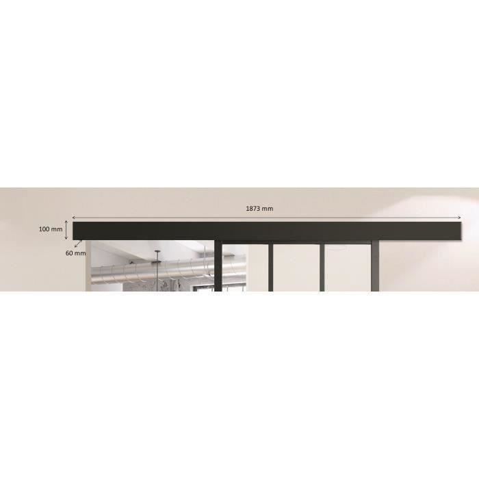 OPTIMUM - Kit de puerta corredera + riel + embellecedor - Estilo taller - 204 x 83 x 4 cm (alto x ancho x profundidad) - Negro con cristal transparente