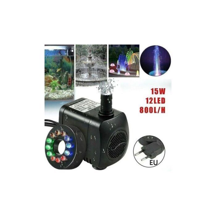 Pompe de fontaine 15w 800lh, pompe de bassin, pompe de fontaine, pompe de jardin, pompe de fontaine avec 12 leds