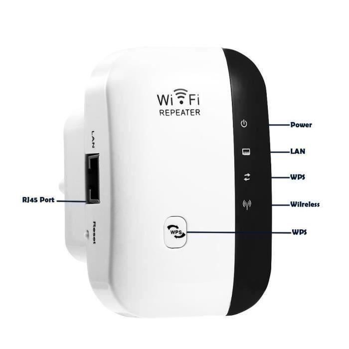 WiFi Répéteur Amplificateur, 300 Mbps Répéteur 2.4G WiFi Extender Avoir AP/Répéteur et WPS Fonction, avec RJ45 Câble Réseau