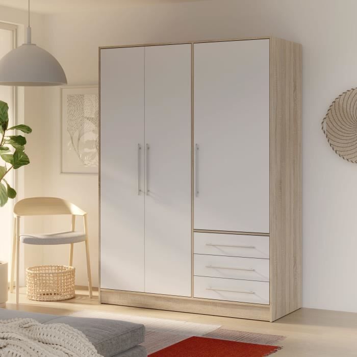 Kleiderschrank – Eiche und weiße Spanplatte – Modern – Schlafzimmer – B 144,6 cm