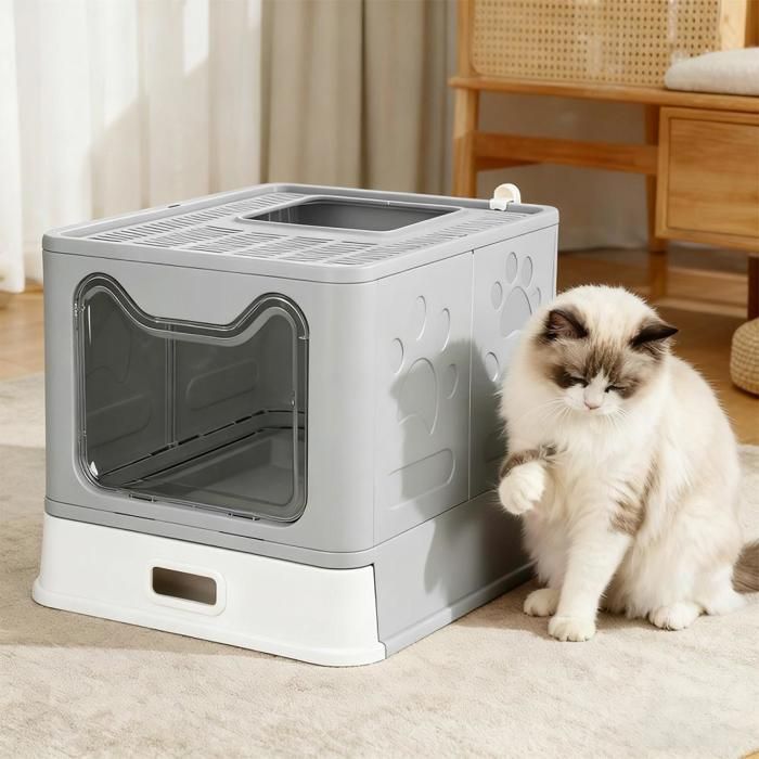 Arenero para gatos SUPFINE con 2 puertas, casita plegable para gatos con tapa y cajón, 41 × 51 × 38 cm