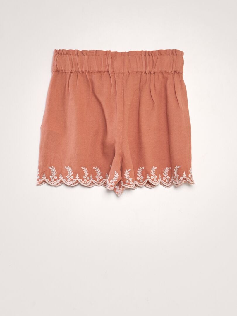 Geborduurde katoenen en linnen shorts - ROZE