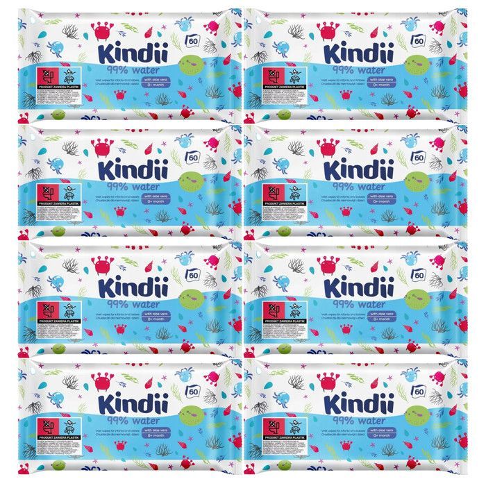 Kindii Baby and Child Wet Wipes 99% WATER Aloe Vera 8pcs