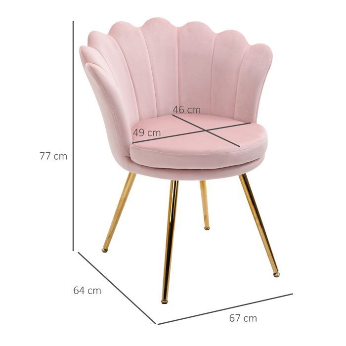 Fauteuil coquillage - HOMCOM - chaise coiffeuse velours pieds métal doré salon chambre - velours - rose poudré