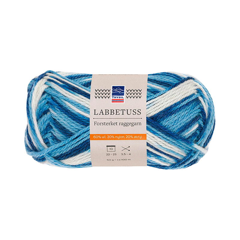 Trysil Labbetuss Garn Wollmischung 60 % Wolle, blau/weiß