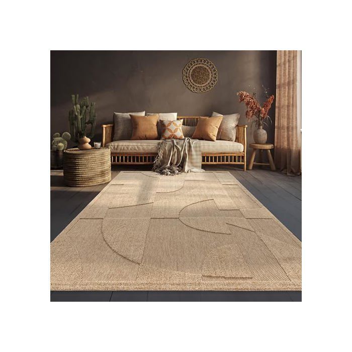 Alfombra de exterior resistente a la intemperie - Paco Home - 80x150 cm - Beige - Estampado geométrico - Altura del pelo: 7 mm