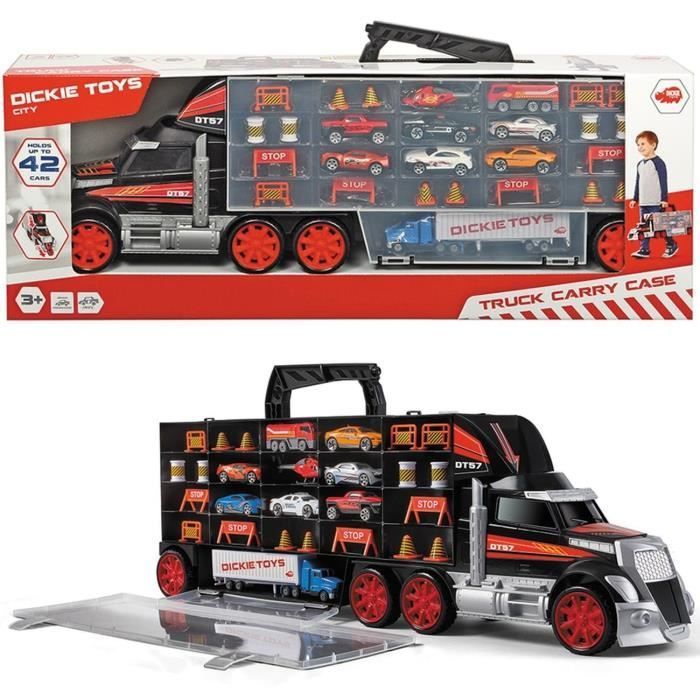 Autotransporter - Dickie Toys - Vrachtwagen met opbergkoffer - 7 gegoten metalen voertuigen - 62 cm