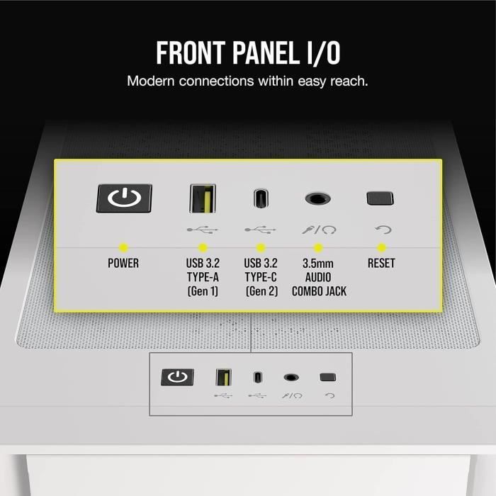 Boitier PC - CORSAIR - CC-9011241-WW - iCUE 4000D RGB AIRFLOW - Moyen-tour - 3 fans AF120 RGB ELITE - iCUE Lighting Node PRO - Blanc
