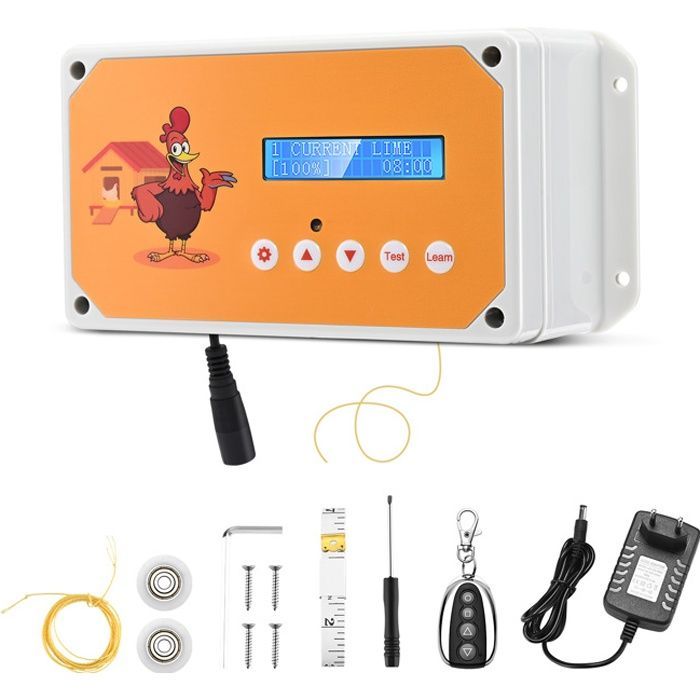 TTLIFE Porte Automatique Poulailler, Ouvre-Porte de Poulailler avec télécommande et poulie, minuteur l'ouverture et la fermeture