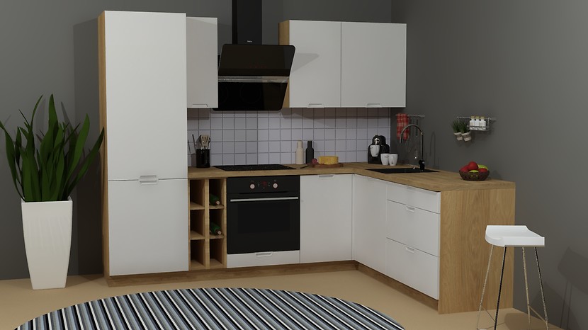 Komplet kuchenny narożny Sile 255x200 cm biały super mat