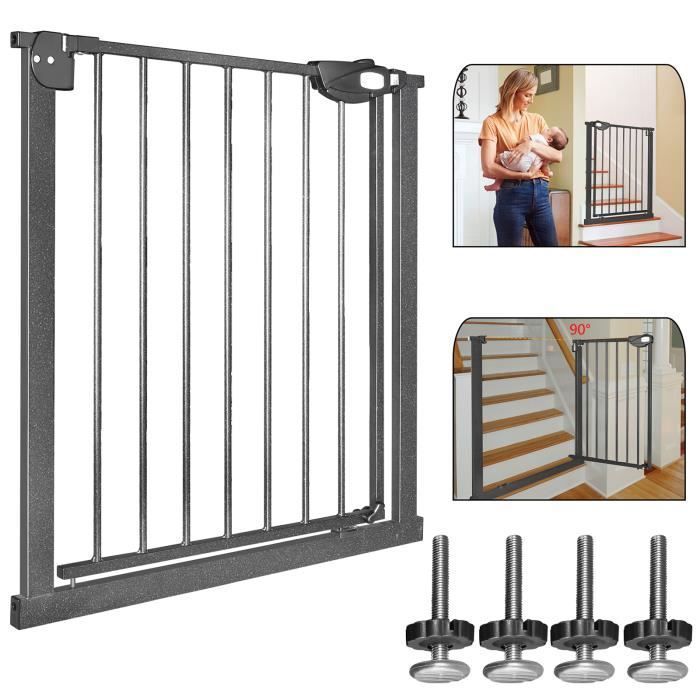 Barrera de seguridad infantil Aufun de 75-85 cm de ancho con cierre automático, apertura de 180° en ambas direcciones, color negro.