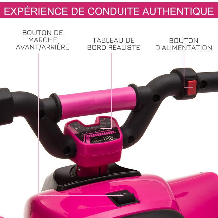 Electric Quad Bike - HOMCOM - for children 18-36 months, 6V battery, forward/reverse, toy - PP - 72x40x45.5cm - pink