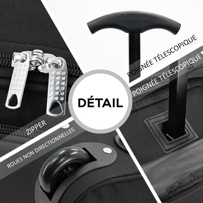 TORTUE Valise Cabine 48 cm Souple Légère à 2 roulettes Bagage à Main Approuvé en Cabine en Tissu Oxford 600D 32 L, Noir