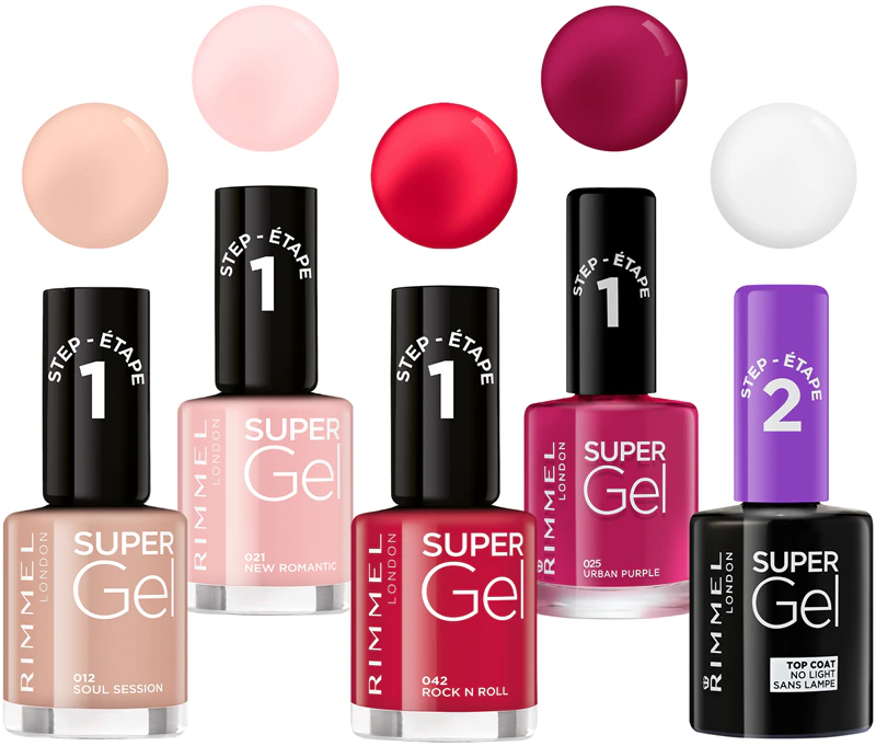 Esmalte Rimmel Super Gel Step 2 com glitter para um brilho intenso.