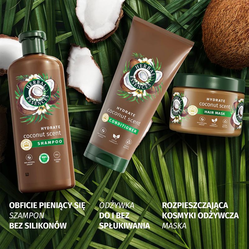 Shampoo Hidratante Herbal Essences com Aroma de Coco para Cabelos Secos
