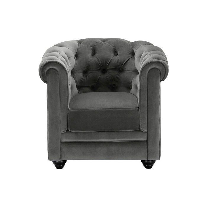 Sofá de 3 plazas y sillón Chesterfield - Terciopelo antracita