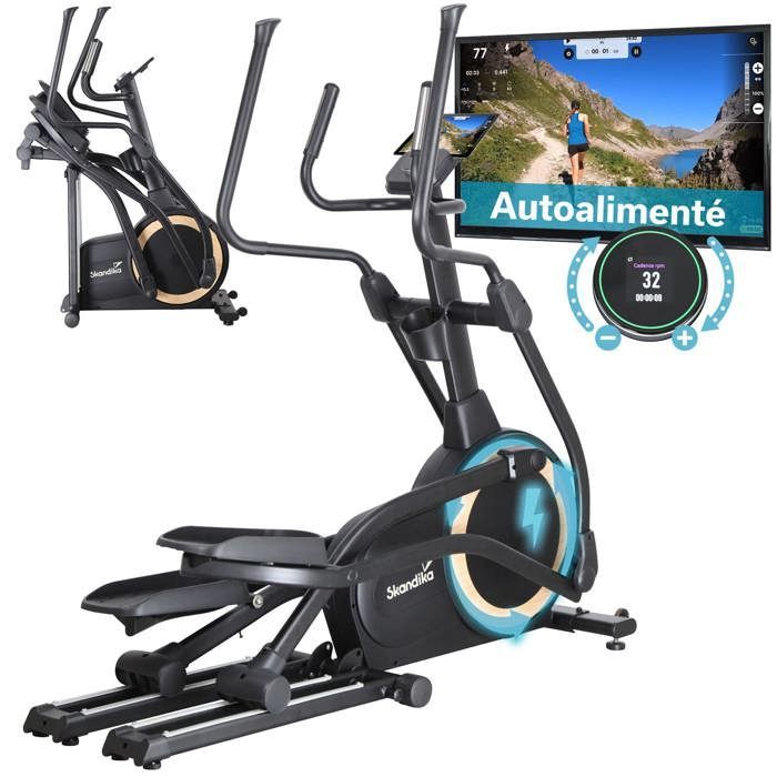 Ellittica Skandika Carbon P25-G Connected - Volano da 25 kg - Pieghevole - Autoalimentata