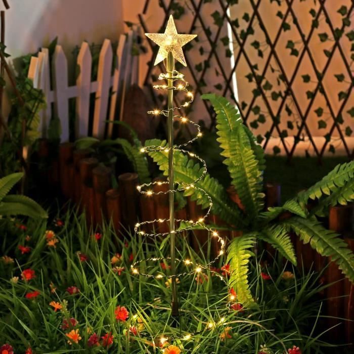 Guirnalda de luces solares para exteriores, luces LED con remate de árbol de Navidad en espiral con forma de estrella, luz enchufable [L1890]